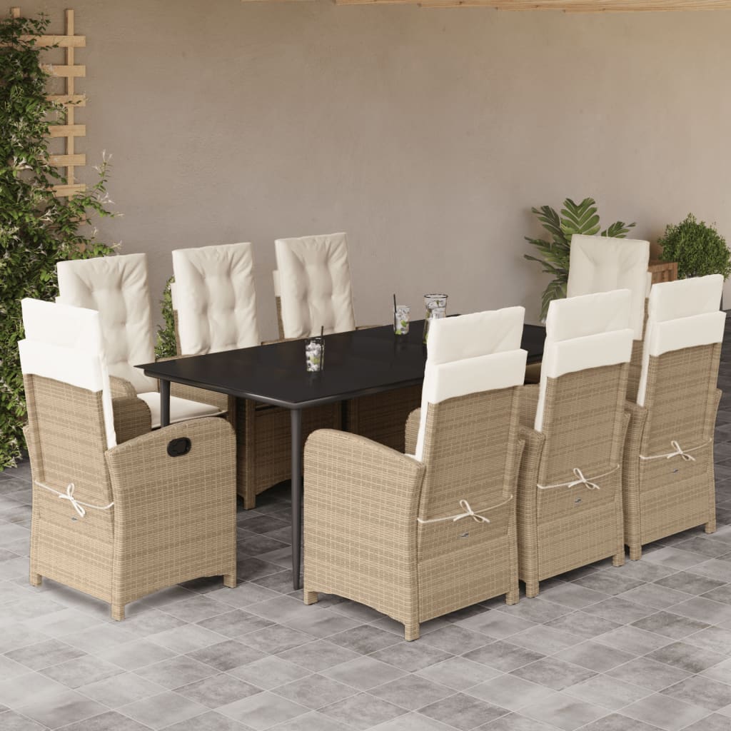 9-tlg. Garten-Essgruppe mit Kissen Beige Poly Rattan